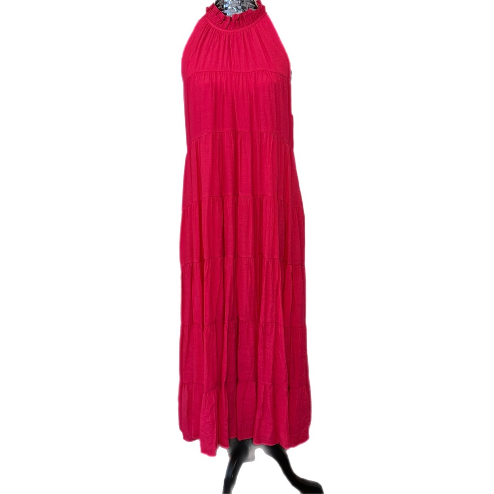 Entro Fuchsia Tiered Halter Flowy Maxi Dress Lined Women Size Large NWT - Picture 5 of 16